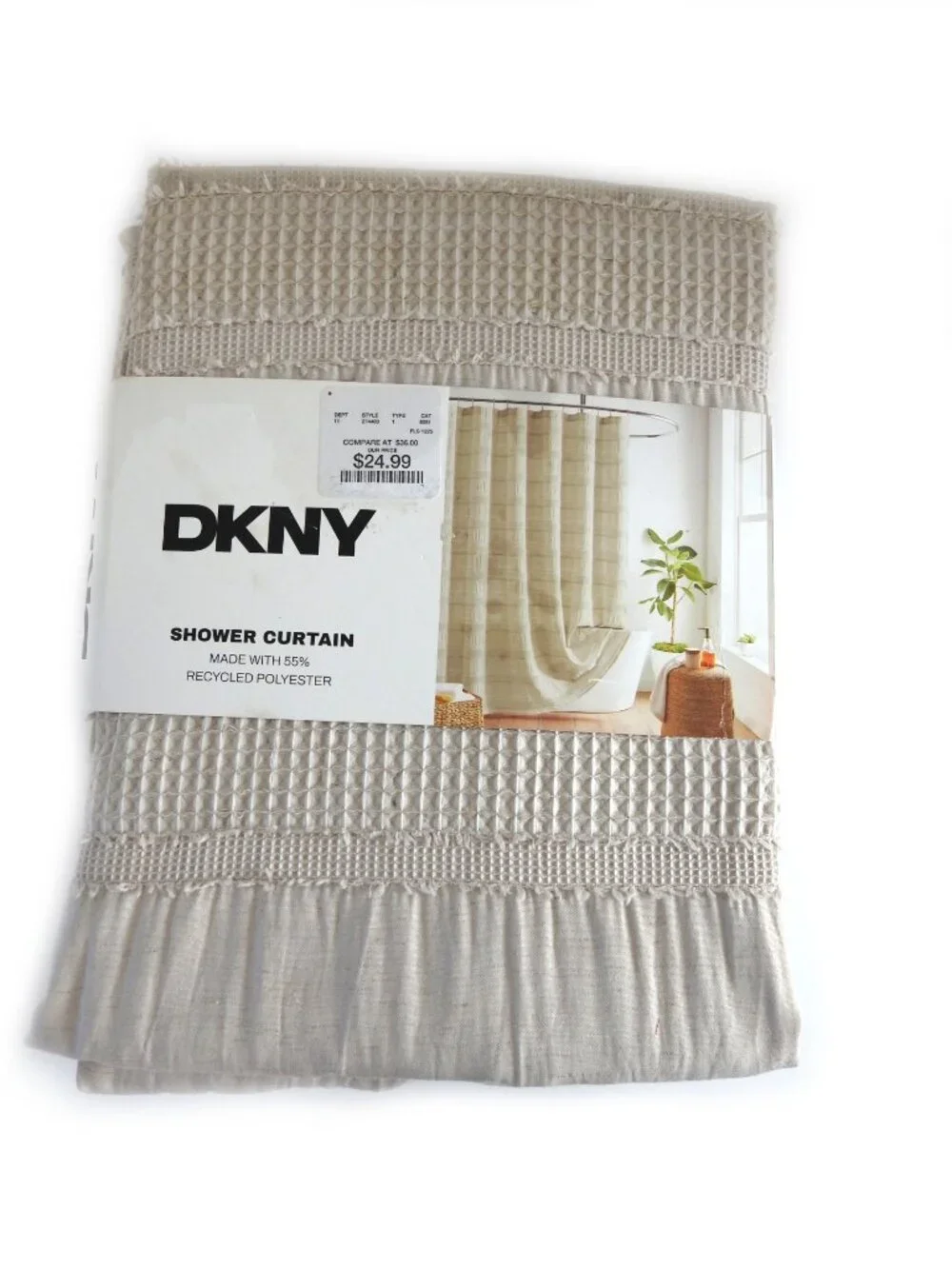 NWT DKNY Shower Curtain Linen Waffle Stripe 72
